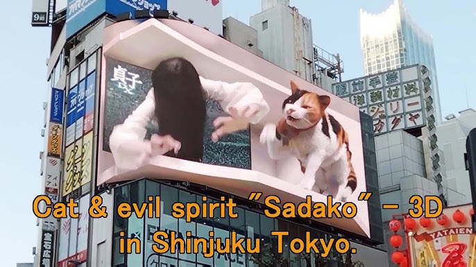 Shinjuku Cat Meets Ghost “Sadako” 3D Billboard